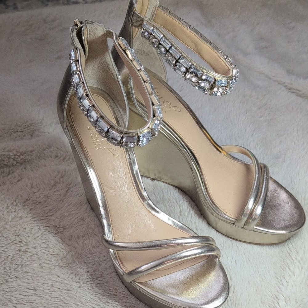 Badgley Mischka Silver Heels with Crystal Strap